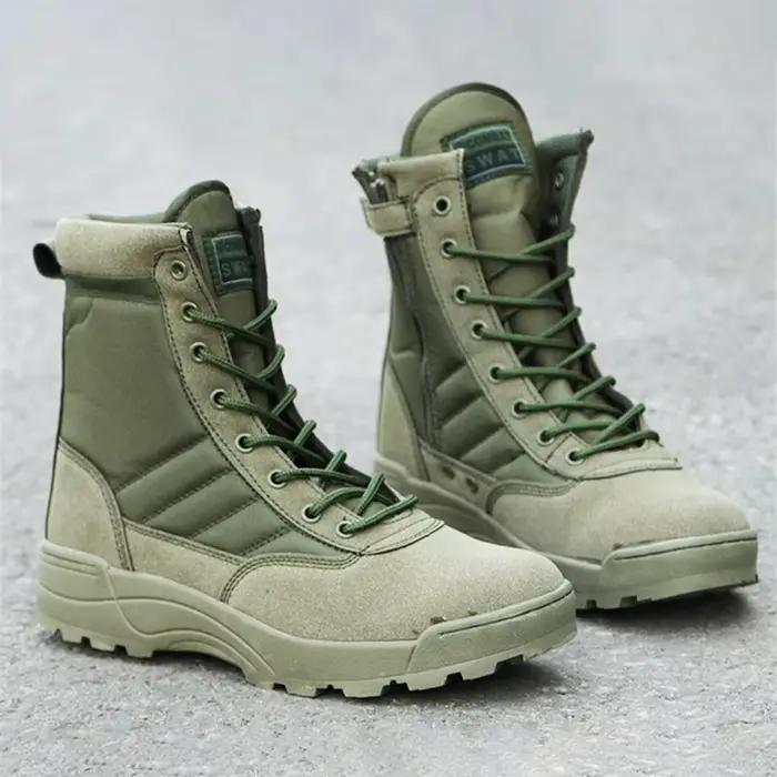 Bottes de pêche militaires hautes - Chaussures de randonnée imperméables semelle caoutchouc pour pêche et camping