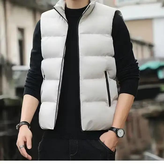 Veste hiver sans manches homme col montant matelassée en coton épais pour la pêche