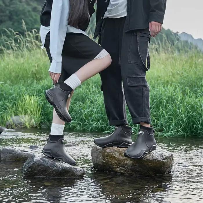 Bottes pluie hiver pêche homme chaudes pelucheuses imperméables antidérapantes couple travail mode