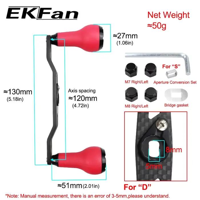 Poignée carbone de pêche Ekfan 130mm pour moulinet baitcast SHI et DAI, bouton TPE, trous 7x4 et 8x5mm