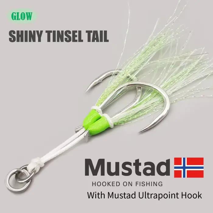 Hameçons Mustad Glow Slow Jigging Twin Assist pour la pêche au dorade en mer