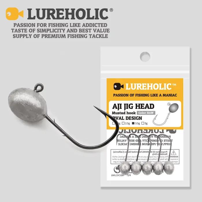 5 hameçons Aji Head Mustad double barbillon 1.5g à 5g Lureholic - Pour pêche rock finesse