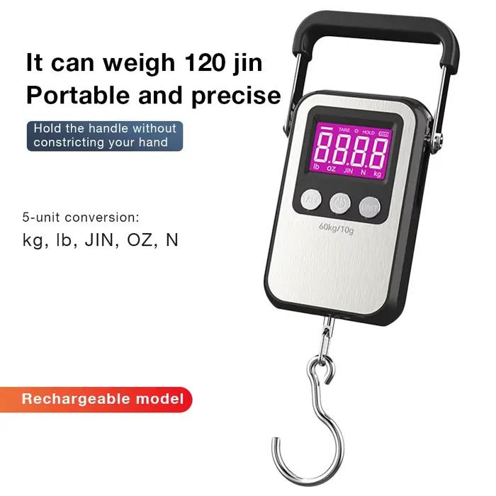 Pèse-bagages électronique rechargeable LCD 60kg/10g pour la pêche, voyage et pesée de poissons portable