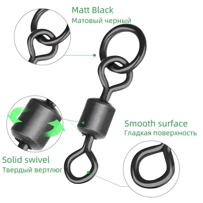 30 à 100 pièces de émerillons noirs mats pour la pêche à la carpe - accessoires pour montages chod et Ronnie rig