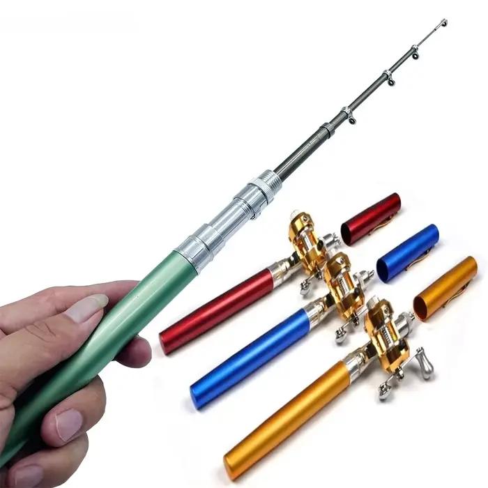 Kit complet pêche portable poche télescopique canne moulinet ligne accessoires forme stylo 96cm débutant
