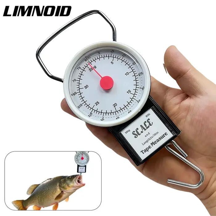 Balance pêche portative Limnoid avec mètre ruban intégré 35kg - Outil pesée léger pour pêche, bagages, courses