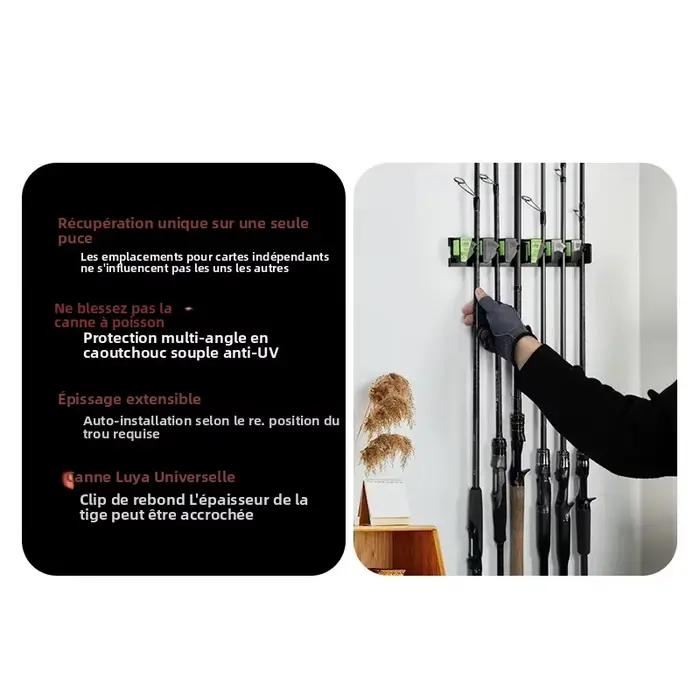 Support de canne à pêche mural LINNHUE 3 trous avec adhésif 3M pour rangement vertical et affichage