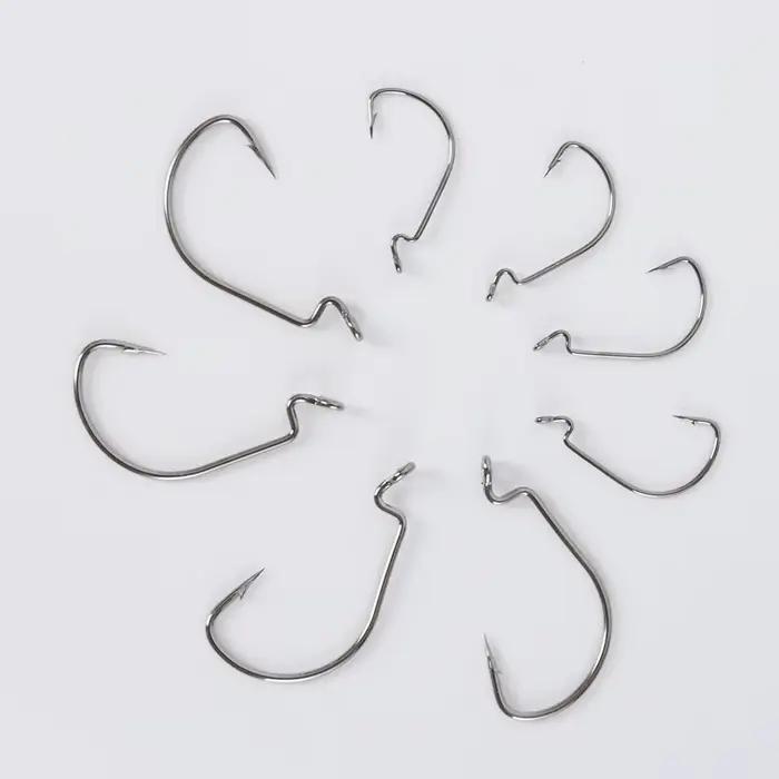 Hameçons offset JYJ 100 pièces tailles #5/0 à #8 acier carbone pour appâts souples pêche
