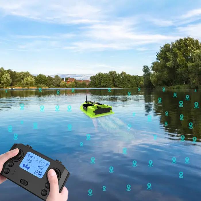 Bateau d'amorces GPS à 4 compartiments LOKEEVAN D19 avec télécommande LCD et feux de navigation RVB pour pêche nocturne et jour