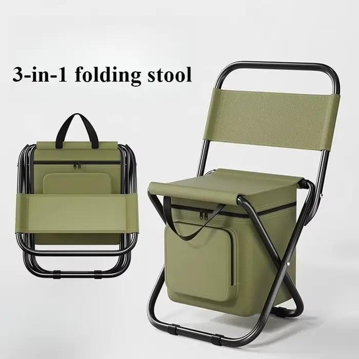 Chaise pliante extérieure 3-en-1 camouflage poney - Siège pêche camping glacière portable multifonction