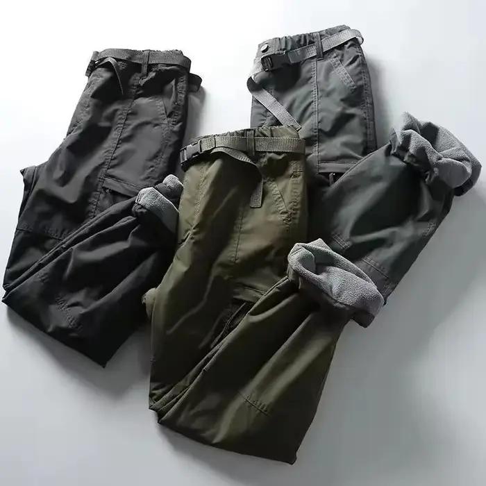Pantalon cargo pêche hiver épais imperméable polaire multi-poches ample droit homme femme