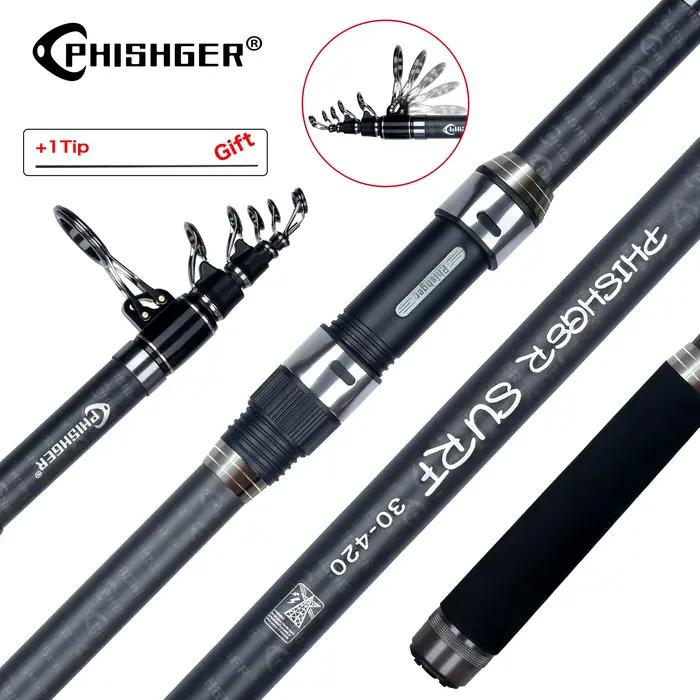 Canne télescopique surf casting PHISHGER 3.6m 4.2m 4.5m puissance 80-150g carbone 30T voyage pêche plage shore