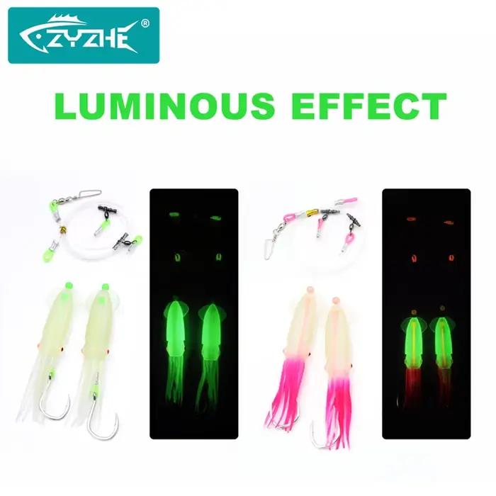 Montage deep drop lumineux ZYZHE avec leurre calamar et hameçon BKK8062-5X - Pêche thon marlin