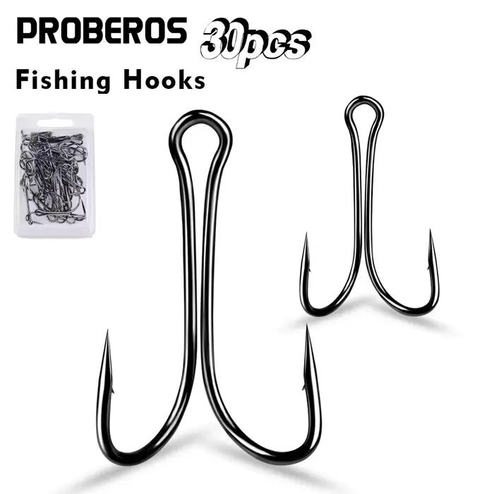 Hameçons doubles en acier carbone PROBEROS 30 pièces - Hameçons barbelés patte de poulet pour leurres souples