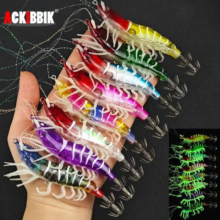 Leurre crevette phosphorescent Ackibbik pour pêche en mer aux seiches et crustacés
