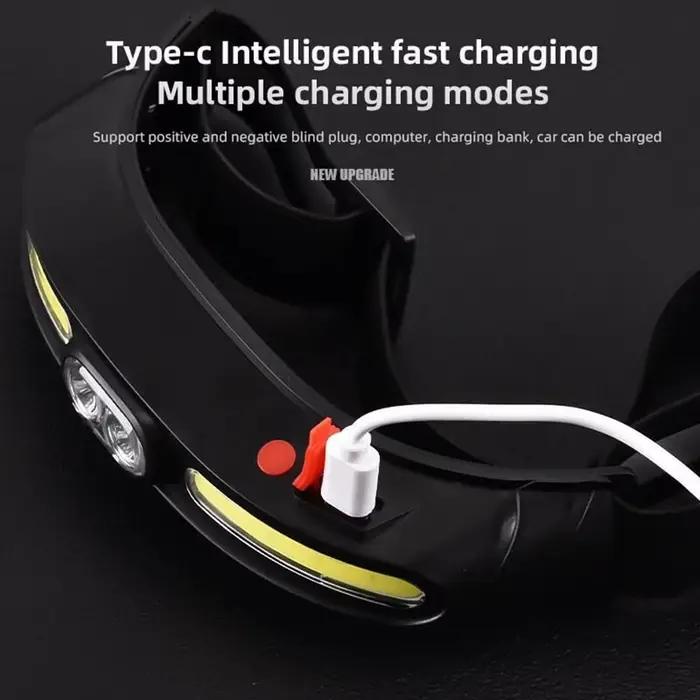 Lampe frontale rechargeable USB-C 350 lumens lumière douce COB+LED pour pêche nocturne et camping