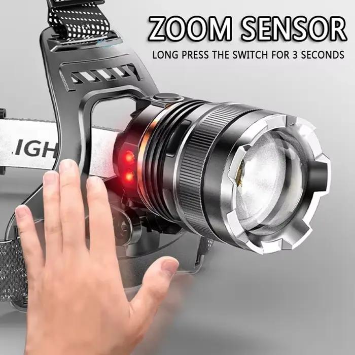 Lampe frontale XHP90.2 rechargeable 1000m pour pêche nocturne - Puissante lumière LED 2x18650