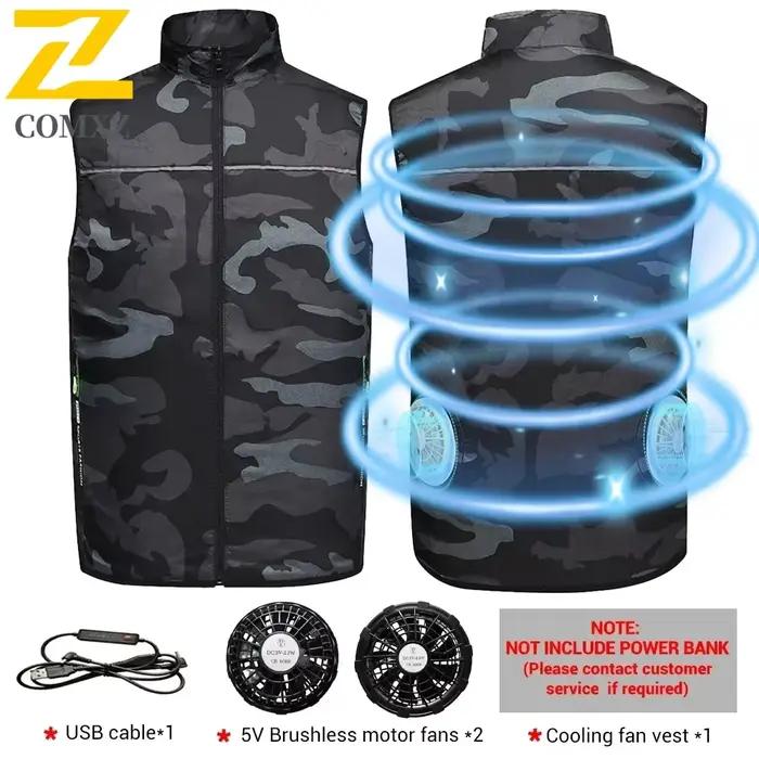 Veste rafraîchissante homme rechargeable USB pour pêche, camping et travail en été