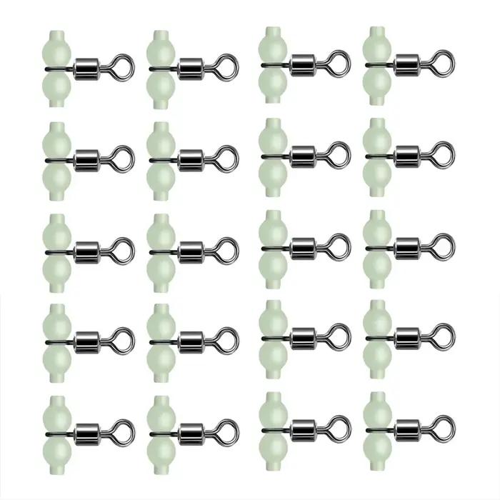20 émerillons luminescents à roulement croisé 3 voies pour connexion de lignes de pêche nocturne