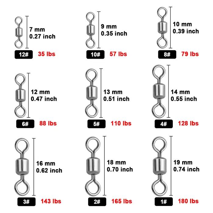 Lot de 25 à 100 émerillons pêche acier inoxydable, connecteur ligne et anneaux solides pour montages