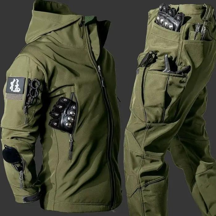 Veste et pantalon de pêche hiver polaire coupe-vent imperméable 5XL épais résistant
