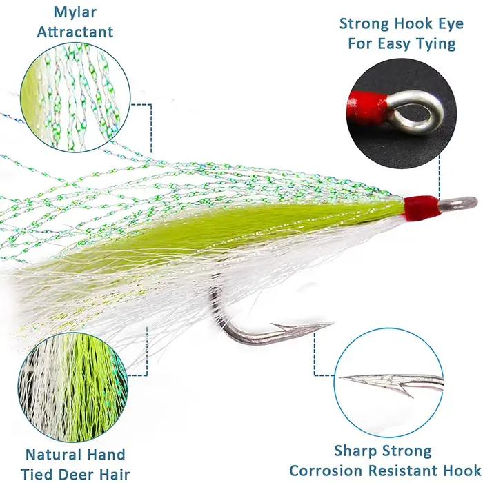 8/4 leurres Bucktail Teasers pour pêche mer - Hameçons jig acier inox pour silure et perche