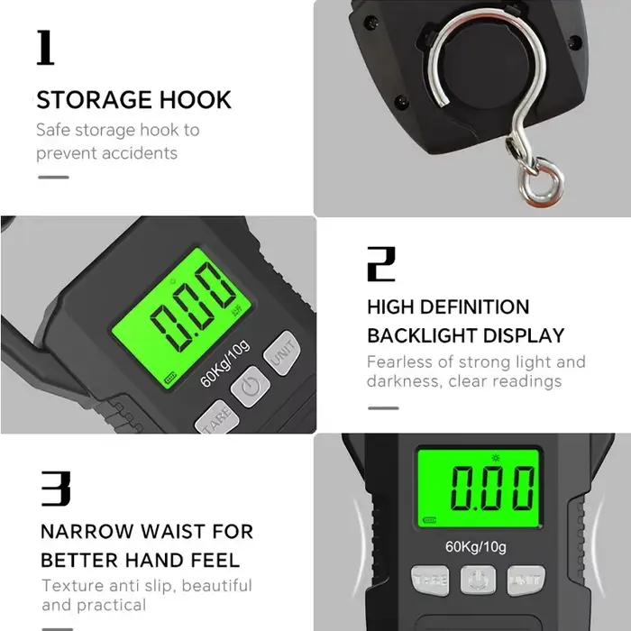 Balance numérique portable 60Kg - Pèse-bagages LCD avec rétroéclairage pour pêche et voyage