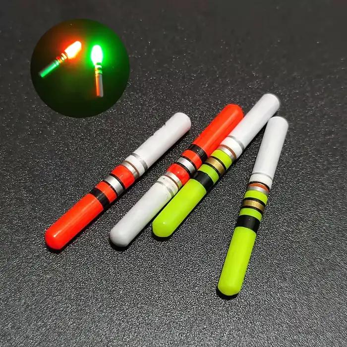 Lot de 5 flotteurs lumineux LED pour pêche de nuit, avec piles CR322 et baguettes vertes et rouges