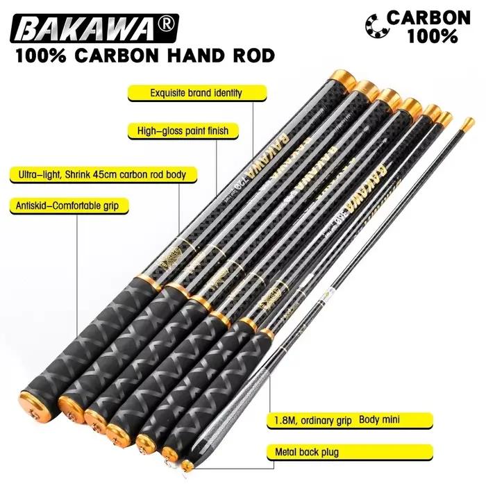 Canne carbone télescopique BAKAWA mini voyage 2.7 à 7.2m ultra légère - Pêche carpe eau douce portable