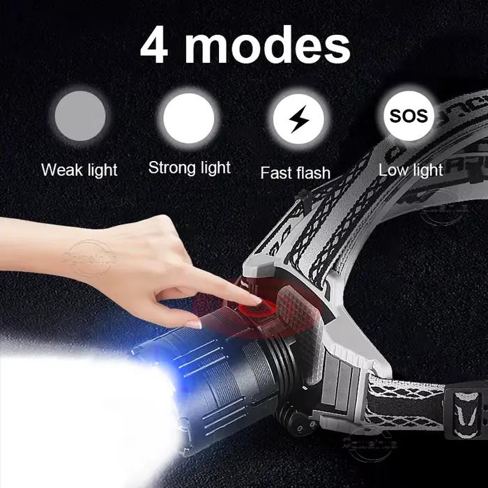 Projecteur frontal LED 1000000LM longue portée 800W rechargeable USB pour pêche professionnelle nocturne