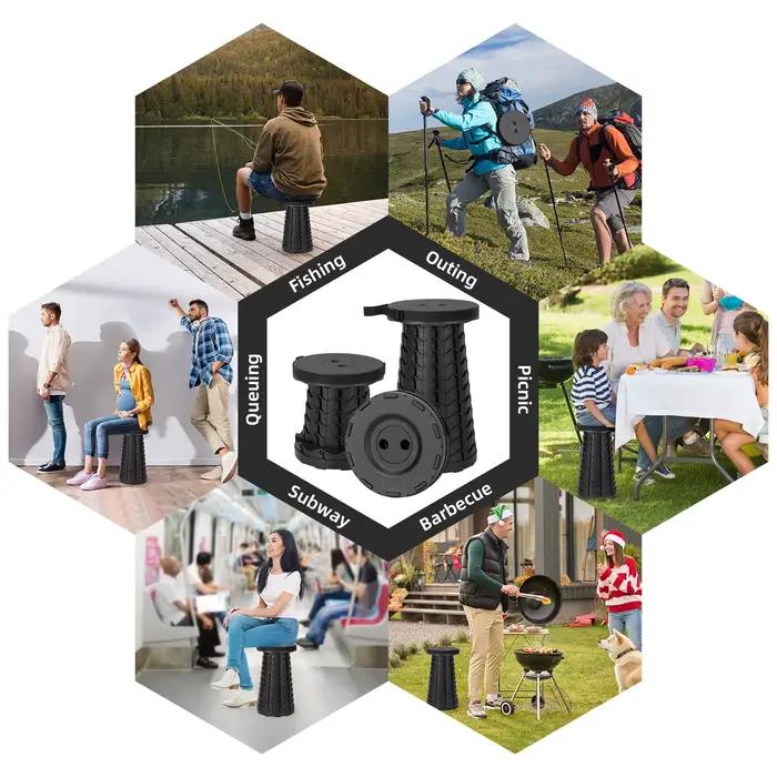Tabouret télescopique pliant hauteur réglable pêche - Siège portable pour camping et sorties extérieures