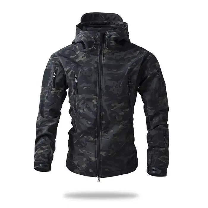 Softshell tactique pêche hiver homme - Veste polaire camouflage capuche - Imperméable coupe-vent outdoor