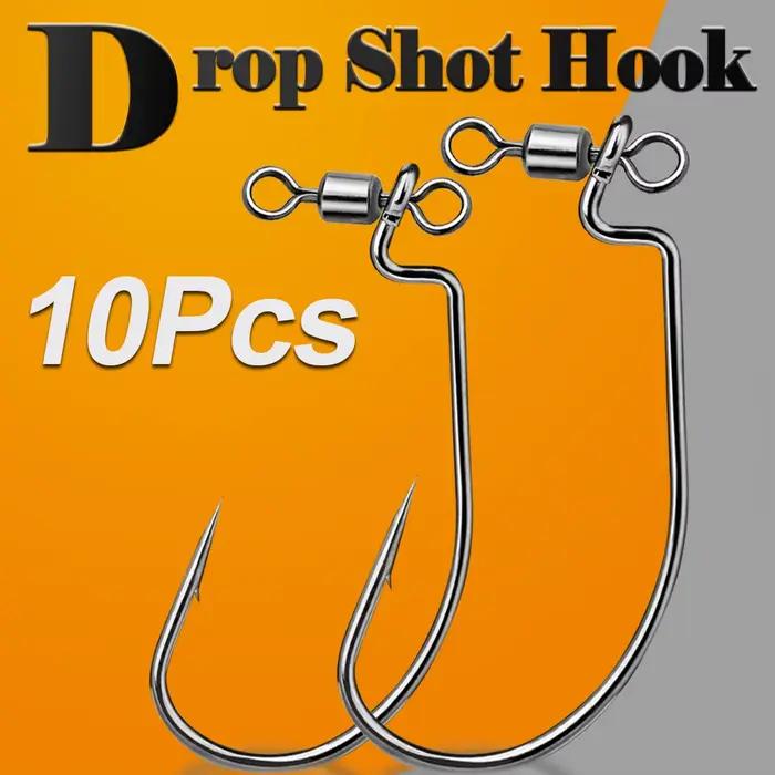 10 hameçons Drop Shot avec émerillon pour la pêche du sandre et du black bass, eau