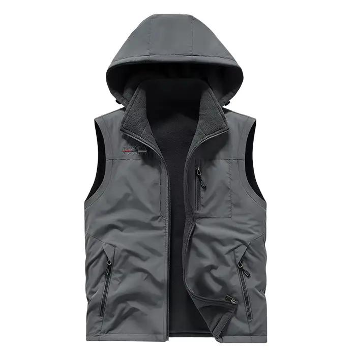 Veste polaire capuche homme double face nylon épais chaude pêche extérieur automne hiver