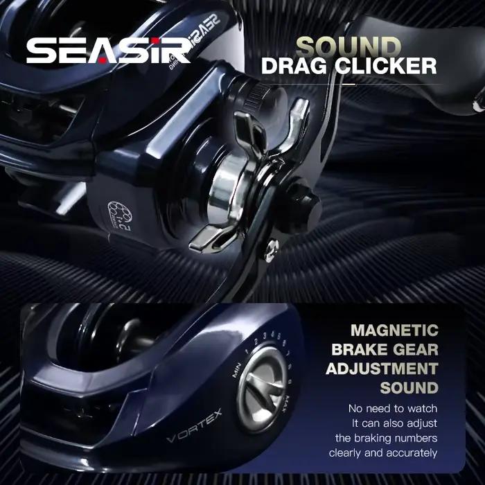 Moulinet baitcasting Seasir Vortex 149g haute vitesse 7.0:1 5+1 roulements max drag 8kg pour mer et eau douce