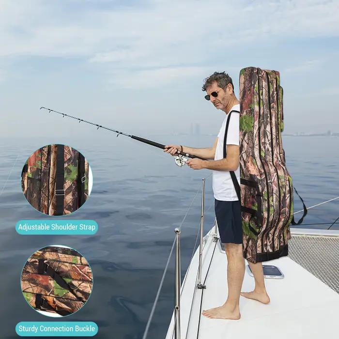 Sac de transport 3 couches pour cannes à pêche pliable - Étui de voyage Doorslay pour matériel complet