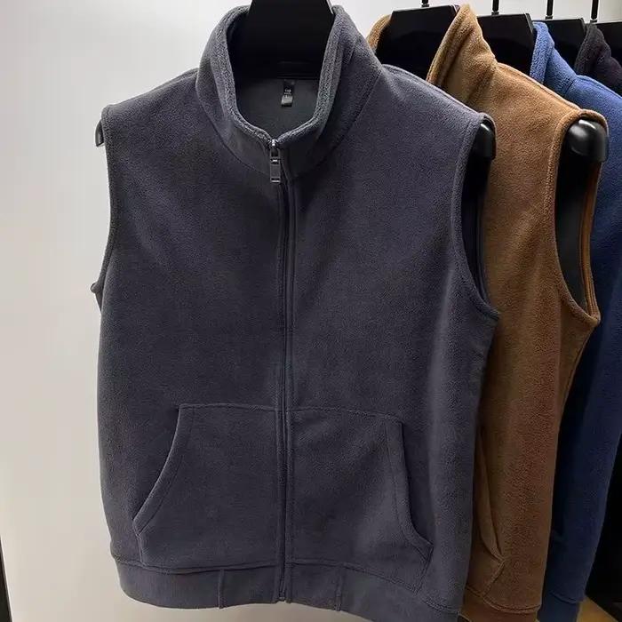 Veste polaire épaisse à fermeture éclair unisexe pour pêche hivernale - Couleur unie col montant