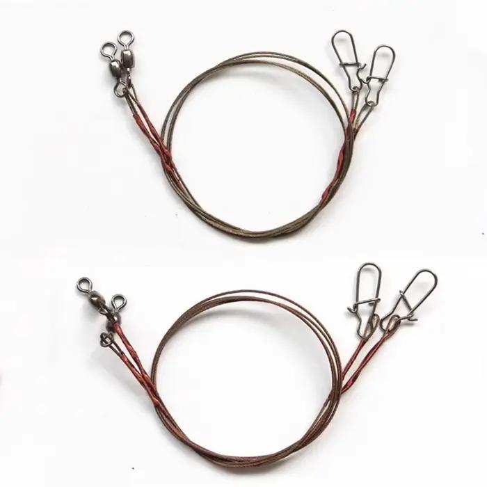 2 bas de ligne acier avec émerillon et snap - Pour pêche mer et eau douce résistant aux dents de poissons