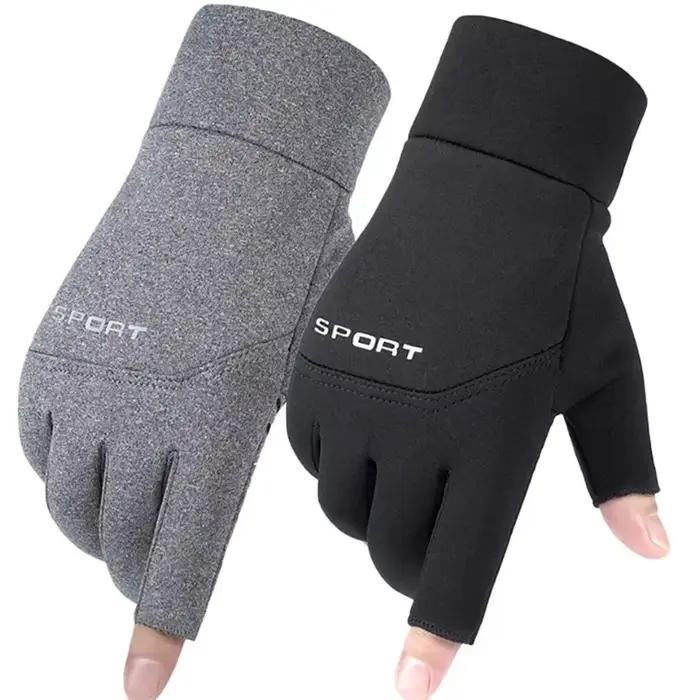 Gants pêche hiver homme femme chauds anti-dérapant écran tactile deux doigts coupés