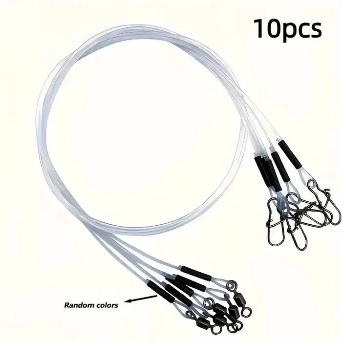 10 hameçons fluorocarbone résistants avec émerillons - Fil leader anti-morsure pour pêche en mer et eau douce