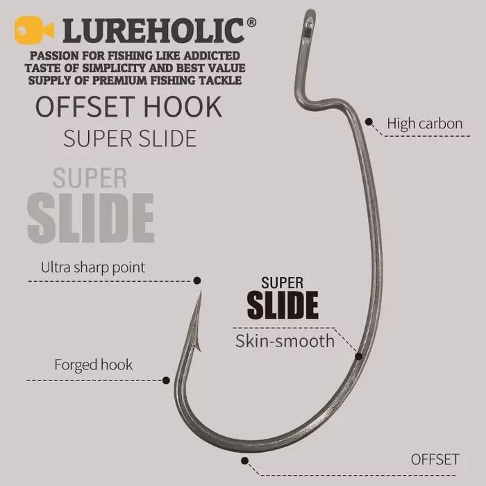 Hameçon offset PTFE Super Slide pour leurres souples Texas rig et drop shot en acier inoxydable