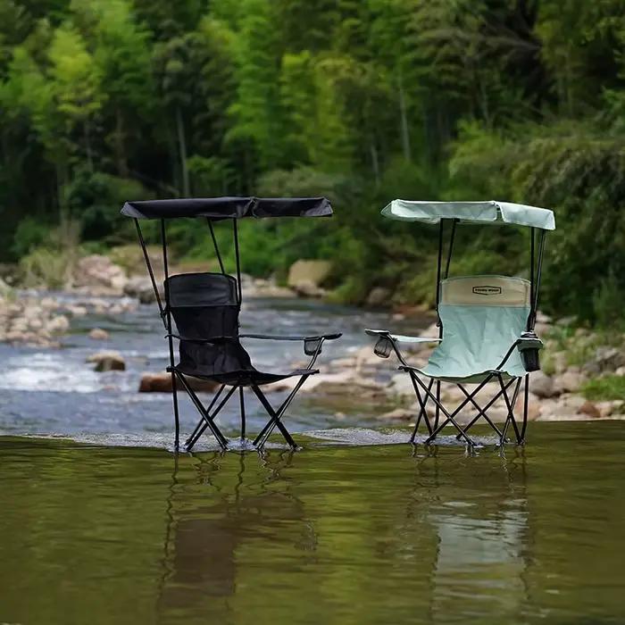 Chaise pêche pliante avec accoudoirs confortable et protection UV pour extérieur