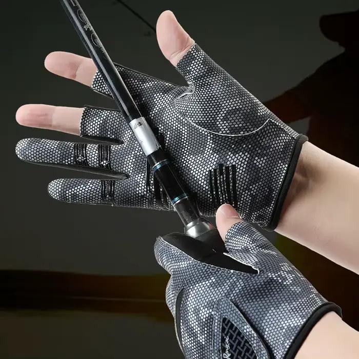 Gants pêche été homme anti-dérapants - Protection solaire 3 doigts respirants pour pêche à la mouche