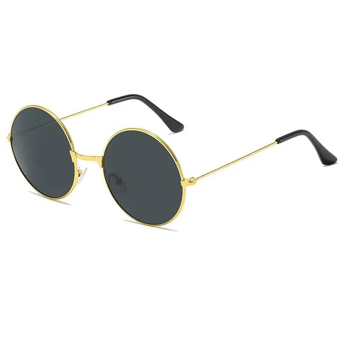 Lunettes de soleil vintage rondes unisexe pour pêche - Cadre métal rouge jaune protection UV marine