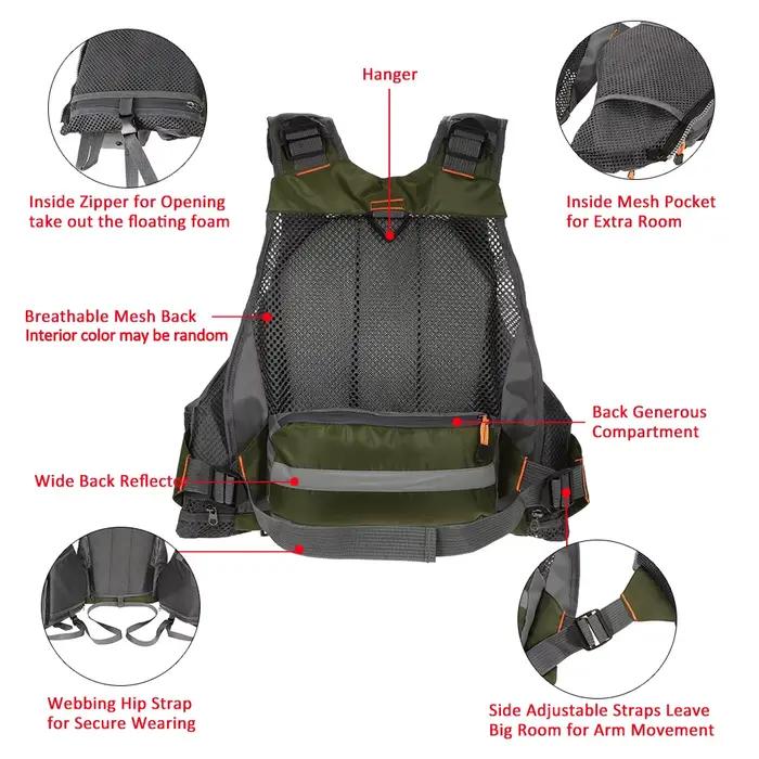 Gilet pêche technique Lixada respirant avec sécurité intégrée pour pêche sportive et activités nautiques