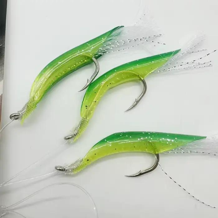 Montage sabiki lumineux 3 pièces avec leurres souples anguille pour pêche en mer du maquereau et chinchard