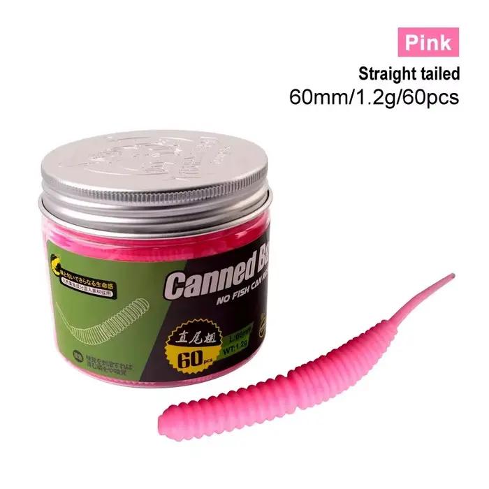 Lot de 60 leurres mini soft worm 6cm odorants pour pêche de black bass et carnassiers océanique plage lac rivière réservoir étang cours d'eau gestion de la faune