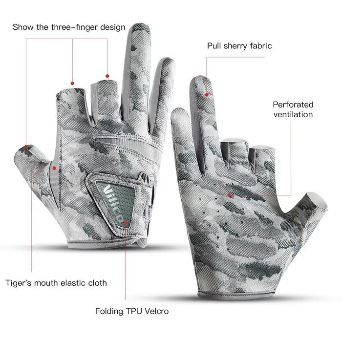 Gants de pêche été 3 doigts homme - Anti-dérapant, respirant et protection UV pour pêche routière