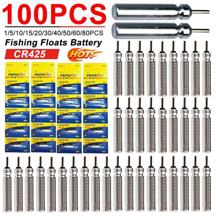 Flotteurs lumineux de pêche de nuit 100 pièces avec chargeur CR425 3V et piles lithium pour