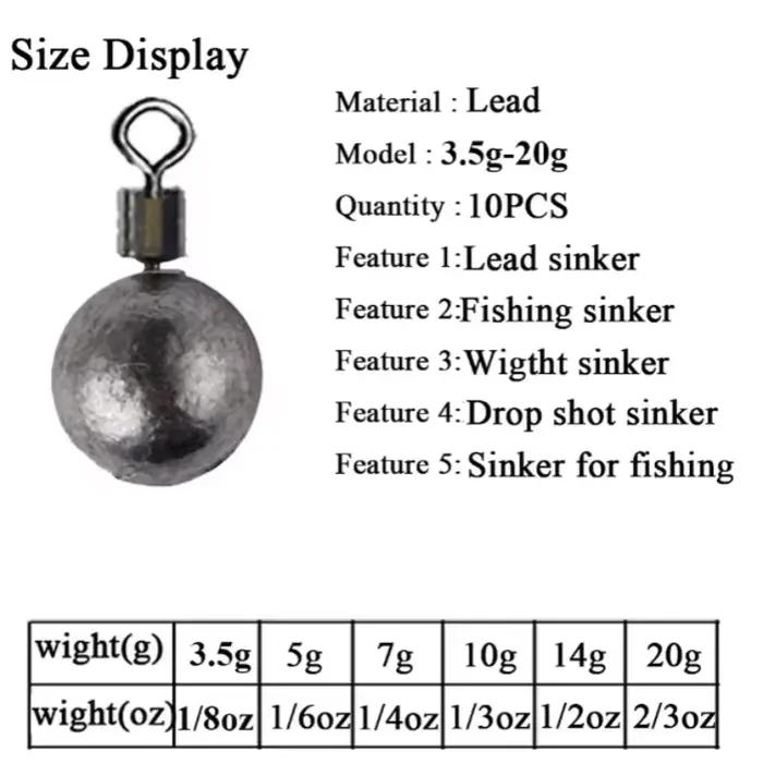 Lot de 10 plombs de pêche pour carpe 3.5g 5g 7g 10g 14g 20g | Poids
